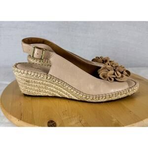 Clarks Petrina Bianca Espadrille Wedge Sandal Nude Leather Women Shoe sz 9.5